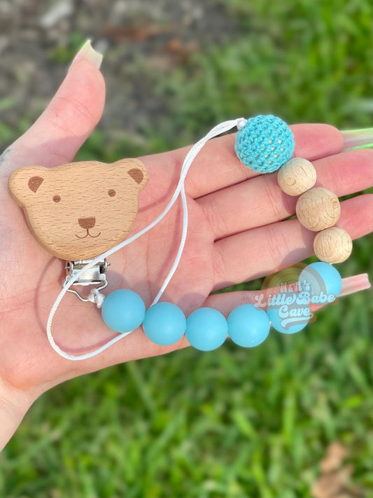 Baby Blue Bear Pacifier Clip & Teether