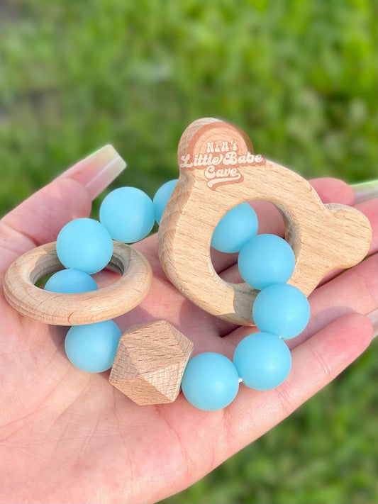 Baby Blue Bear Pacifier Clip & Teether