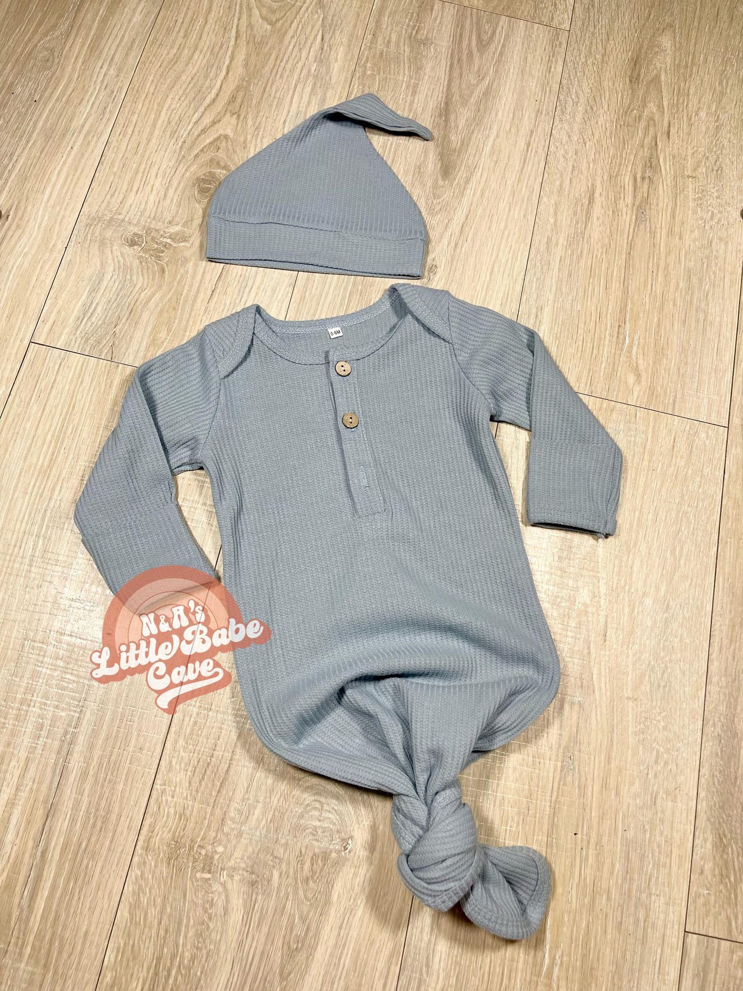 Grey Waffle Knit Gown W/ Hat