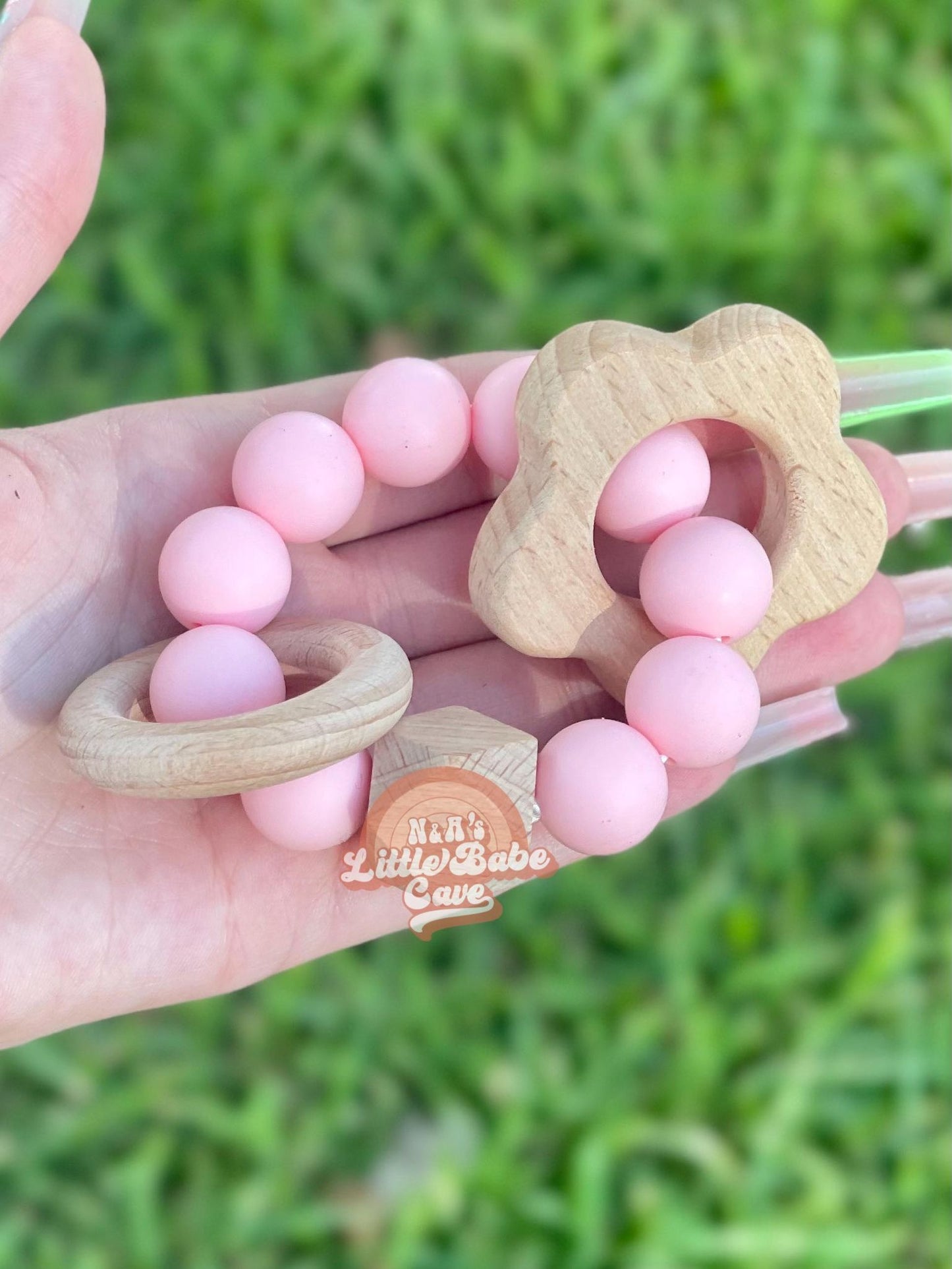 Pink Pacifier Clip & Teether Set